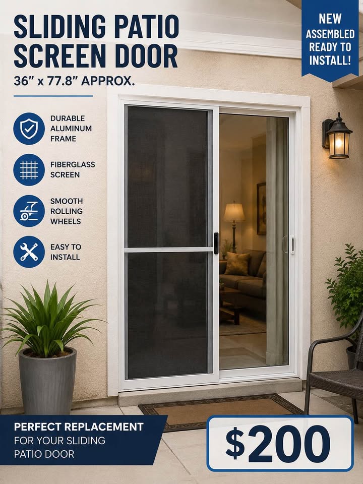 New Assembled Sliding Patio Screen Door – 36” x 77.8”