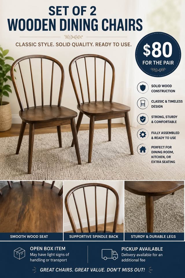 Set of 2 Solid Wood Dining Chairs